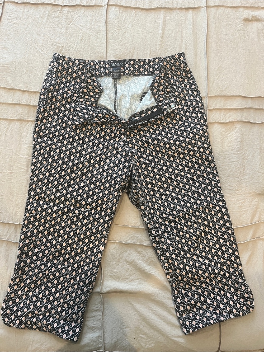 Soho Black & Cream with Pink Geometric Crop Chinos